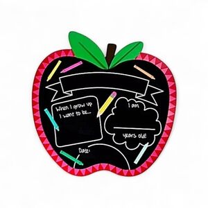 NWT Reversible Reuseable Apple Shaped First Day Of School Chalkboard Sign